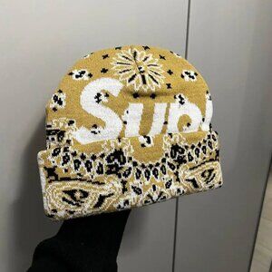 SOLD! Supreme Bandana Big Logo Beige Beanie Hat